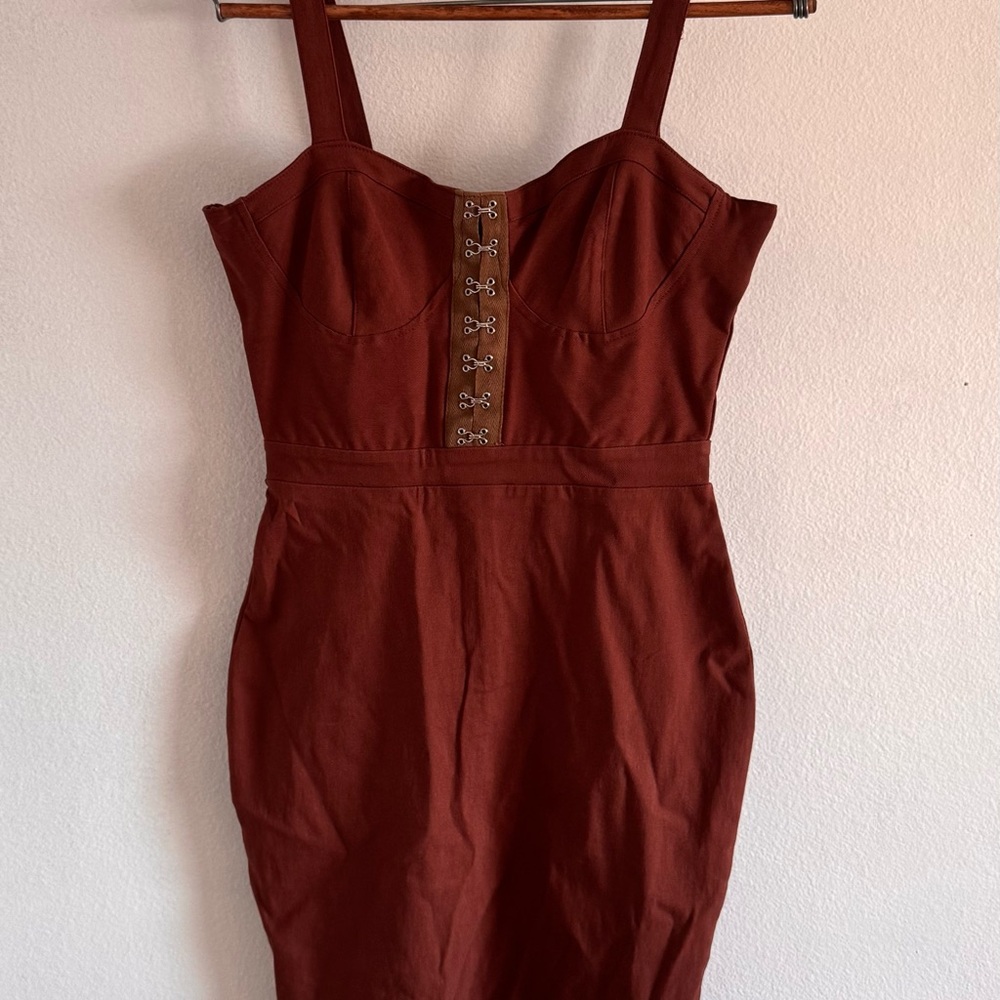 Blashe Brown Stretchy Sweetheart Bodycon Dress Front Clip Coquette Girl Sexy Med